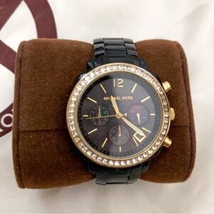 Michael Kors Black and Gold Diamond Watch